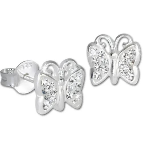 Teenie-Weenie Kinder Ohrringe Schmetterling Zirkonia weiß 925er SDO094W