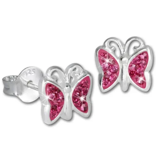 Teenie-Weenie Kinder Ohrringe Schmetterling Zirkonia rosa 925er SDO094A