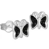 Teenie-Weenie Kinder Ohrringe Schmetterling Zirkonia schwarz 925er SDO094S