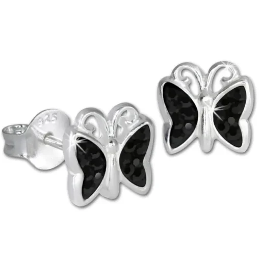 Teenie-Weenie Kinder Ohrringe Schmetterling Zirkonia schwarz 925er SDO094S