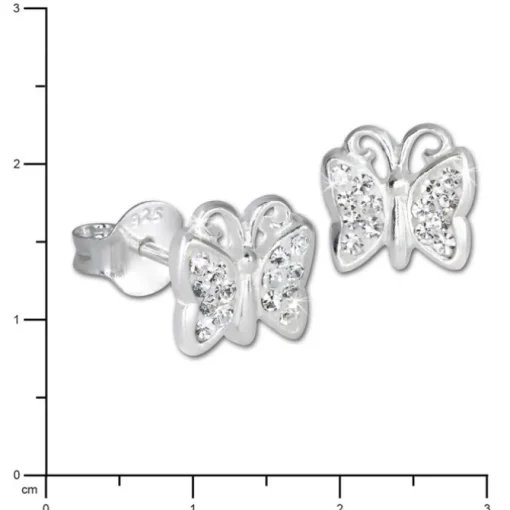 Teenie-Weenie Kinder Ohrringe Schmetterling Zirkonia weiß 925er SDO094W