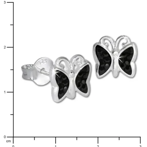 Teenie-Weenie Kinder Ohrringe Schmetterling Zirkonia schwarz 925er SDO094S