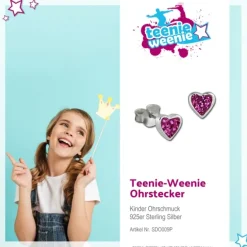 Teenie-Weenie Kinder Ohrringe Herzchen Zirkonia pink 925er SDO009P