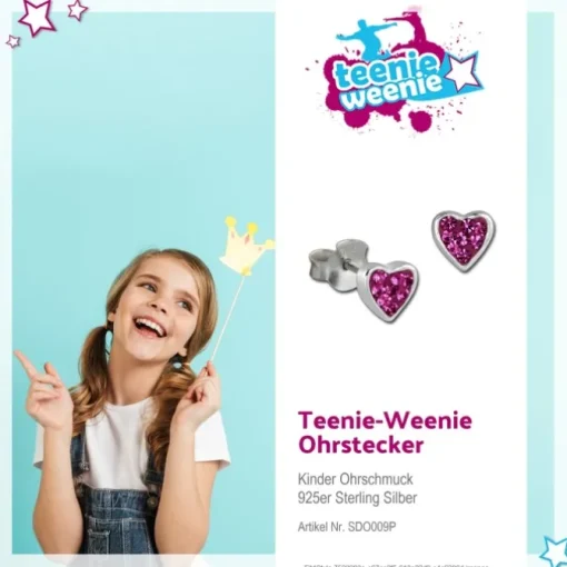 Teenie-Weenie Kinder Ohrringe Herzchen Zirkonia pink 925er SDO009P