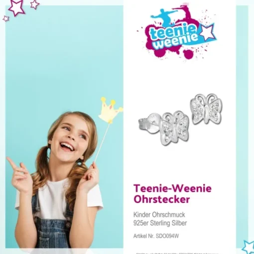 Teenie-Weenie Kinder Ohrringe Schmetterling Zirkonia weiß 925er SDO094W