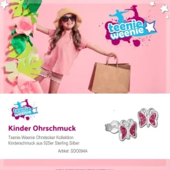 Teenie-Weenie Kinder Ohrringe Schmetterling Zirkonia rosa 925er SDO094A