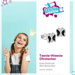 Teenie-Weenie Kinder Ohrringe Schmetterling Zirkonia schwarz 925er SDO094S