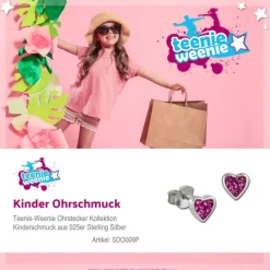 Teenie-Weenie Kinder Ohrringe Herzchen Zirkonia pink 925er SDO009P