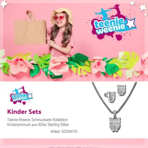 Teenie-Weenie Kinder Schmuck Set Eule Kette und Ohrringe 925 Silber SDS49133