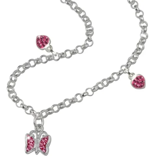 Teenie-Weenie Kinder-Kette Schmetterling/Herzen Zirkonia 925 Silber SDK01838