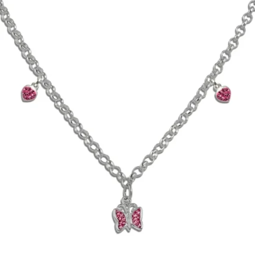 Teenie-Weenie Kinder-Kette Schmetterling/Herzen Zirkonia 925 Silber SDK01838
