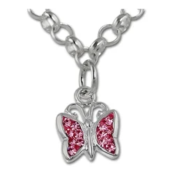 Teenie-Weenie Kinder-Kette Schmetterling/Herzen Zirkonia 925 Silber SDK01838