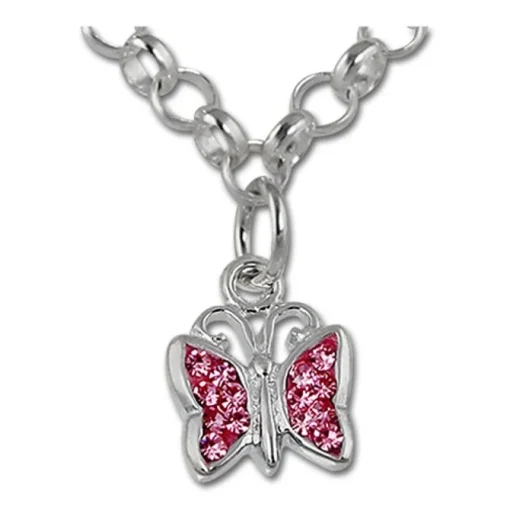 Teenie-Weenie Kinder-Kette Schmetterling/Herzen Zirkonia 925 Silber SDK01838