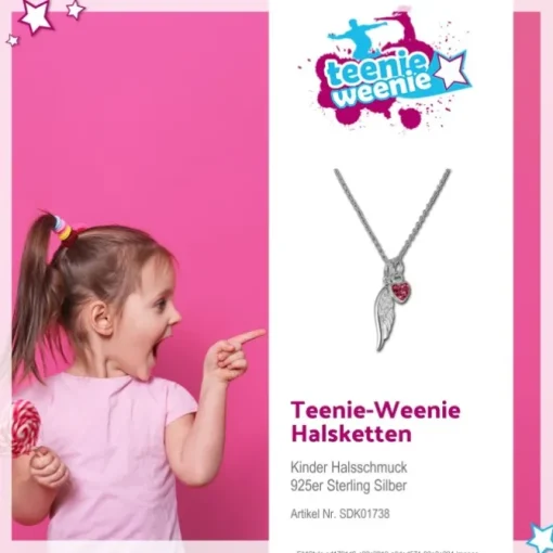 Teenie-Weenie Kinderkette Flügel-Herz Zirkonia pink 925 Silber SDK01738