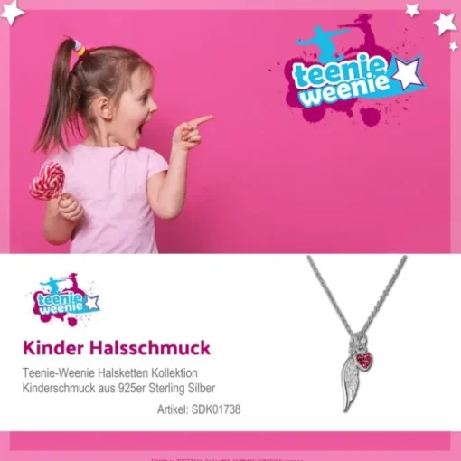 Teenie-Weenie Kinderkette Flügel-Herz Zirkonia pink 925 Silber SDK01738