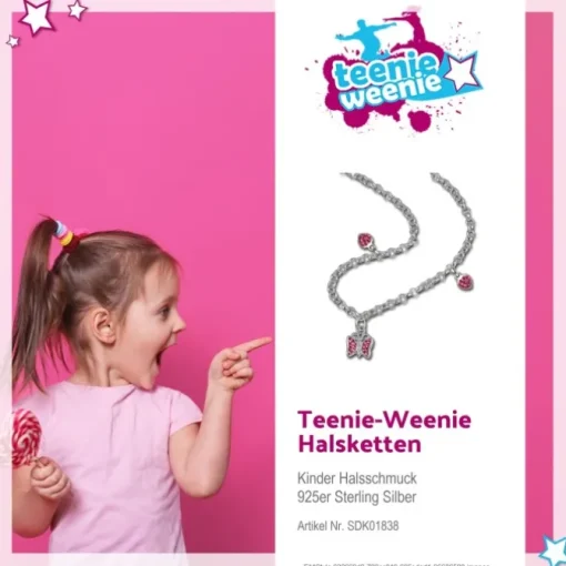 Teenie-Weenie Kinder-Kette Schmetterling/Herzen Zirkonia 925 Silber SDK01838