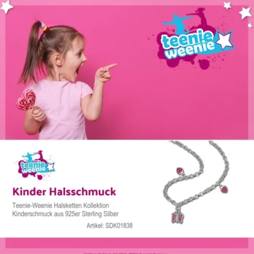 Teenie-Weenie Kinder-Kette Schmetterling/Herzen Zirkonia 925 Silber SDK01838