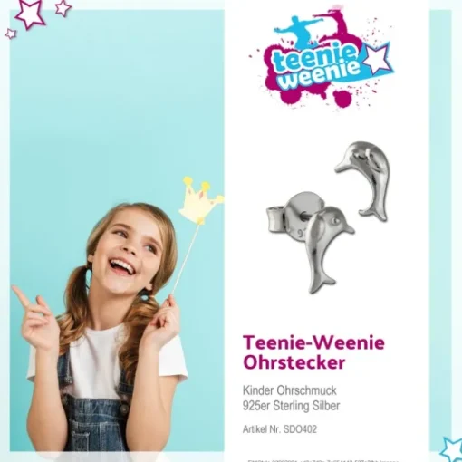 Teenie-Weenie Ohrstecker Delfin 925er Silber Kinder Ohrringe SDO402