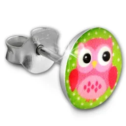 Teenie-Weenie Ohrstecker Logo Print Eule rosa Kinder Ohrring 925 Silber SDO85135