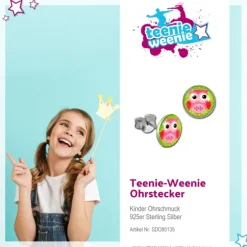 Teenie-Weenie Ohrstecker Logo Print Eule rosa Kinder Ohrring 925 Silber SDO85135