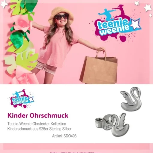 Teenie-Weenie Ohrstecker Schwan 925er Silber Kinder Ohrringe SDO403