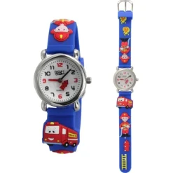 Tee-Wee Kinderuhr blau Feuerwehr 3D Kautschukband Kinder Uhren UW953B