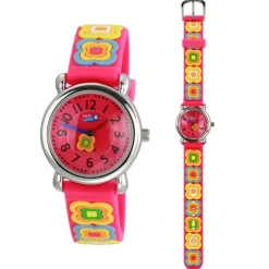 Tee-Wee Kinderuhr pink Blumen 3D Kautschukband Kinder Uhren UW365P