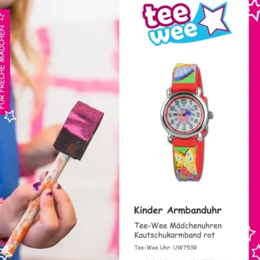 Tee-Wee Kinderuhr rot Schmetterling 3D Kautschukband Kinder Uhren UW753R