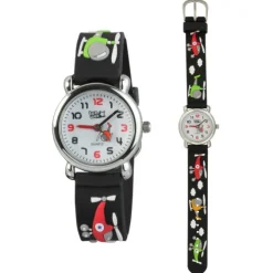 Tee-Wee Kinderuhr schwarz Helikopter 3D Kautschukband Kinder Uhren UW887S