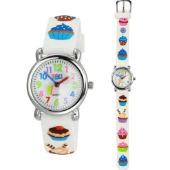Tee-Wee Kinderuhr weiß Cupcakes 3D Kautschukband Kinder Uhren UW433W