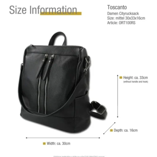 Toscanto Damen Cityrucksack Leder Rucksack schwarz ORT100RS
