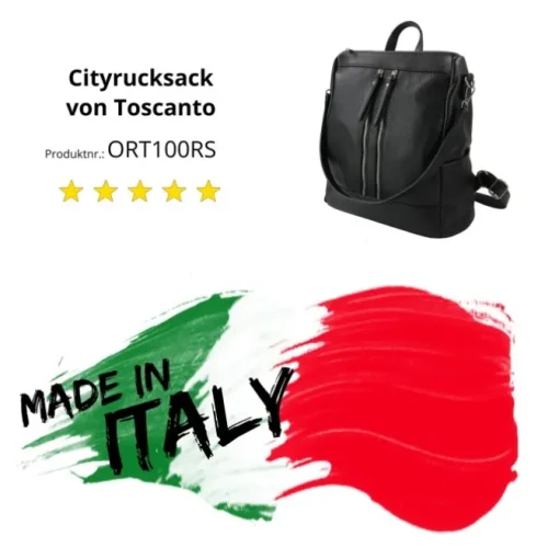 Toscanto Damen Cityrucksack Leder Rucksack schwarz ORT100RS