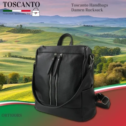 Toscanto Damen Cityrucksack Leder Rucksack schwarz ORT100RS