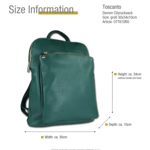 Toscanto Damen Cityrucksack Leder Tasche grün OTT610RG