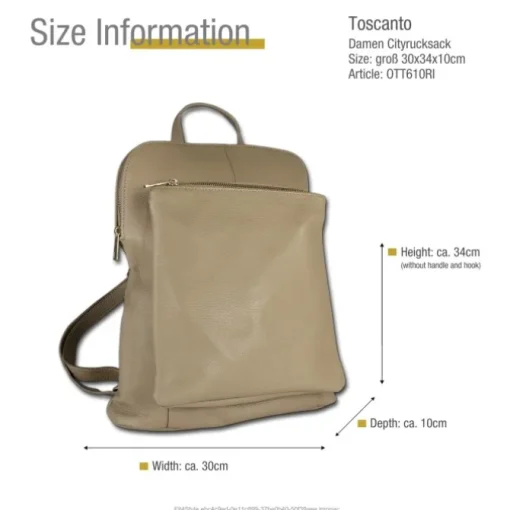 Toscanto Damen Cityrucksack Leder Tasche taupe beige OTT610RI