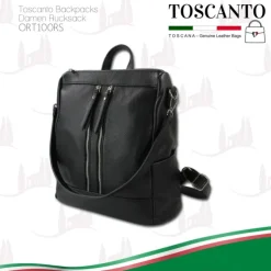 Toscanto Damen Cityrucksack Leder Rucksack schwarz ORT100RS