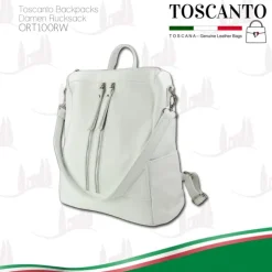 Toscanto Damen Cityrucksack Leder Rucksack weiß ORT100RW
