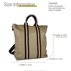 Toscanto Damen Cityrucksack Leder Canvas Tasche taupe blau beige OTT609RC