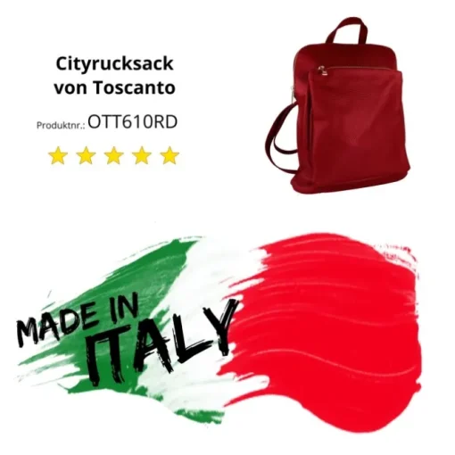 Toscanto Damen Cityrucksack Leder Tasche dunkelrot OTT610RD