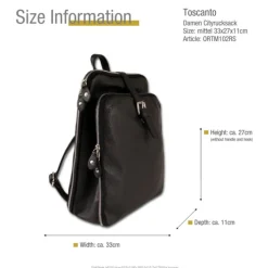 Toscanto Damen Cityrucksack Leder Rucksack schwarz ORTM102RS