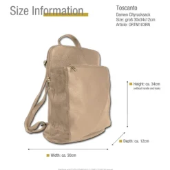 Toscanto Damen Cityrucksack Leder Rucksack taupe beige ORTM103RN