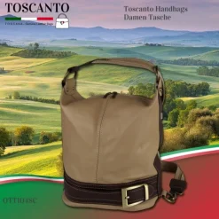 Toscanto Damen Cityrucksack Leder Tasche braun taupe OTT104SC