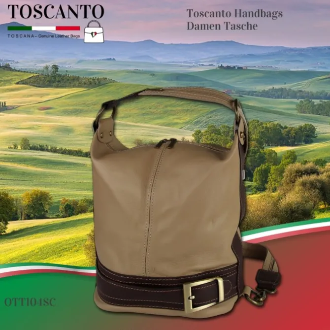 Toscanto Damen Cityrucksack Leder Tasche braun taupe OTT104SC