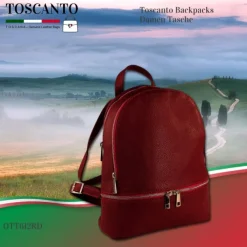 Toscanto Damen Cityrucksack Leder Tasche dunkelrot OTT612RD
