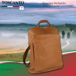 Toscanto Damen Cityrucksack Leder Tasche tan hellbraun OTT610RN