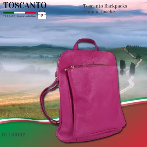 Toscanto Damen Cityrucksack Leder Tasche fuchsia pink OTT610RP