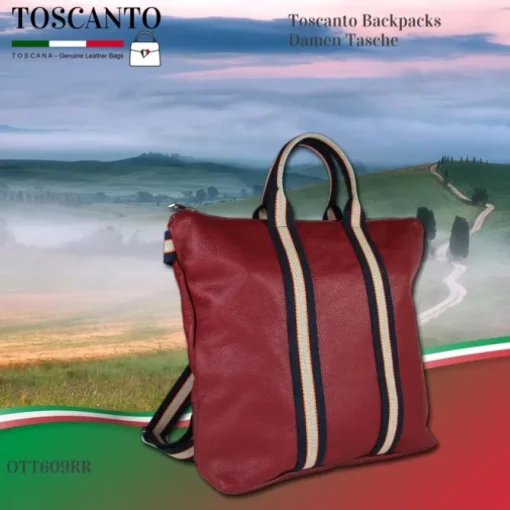 Toscanto Damen Cityrucksack Leder Canvas Tasche rot blau beige OTT609RR