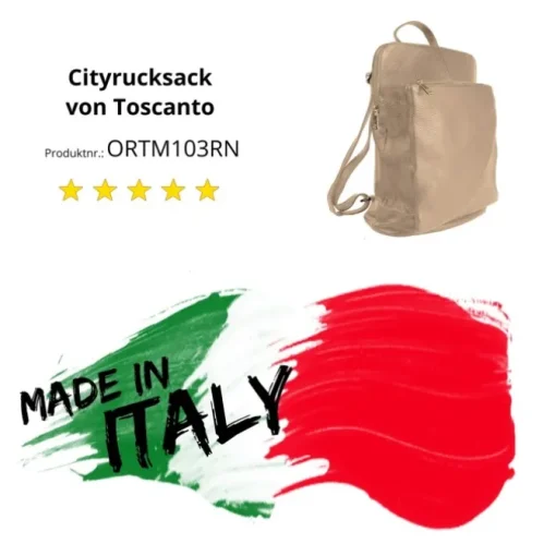 Toscanto Damen Cityrucksack Leder Rucksack taupe beige ORTM103RN
