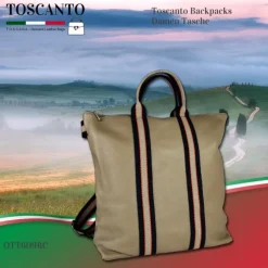 Toscanto Damen Cityrucksack Leder Canvas Tasche taupe blau beige OTT609RC