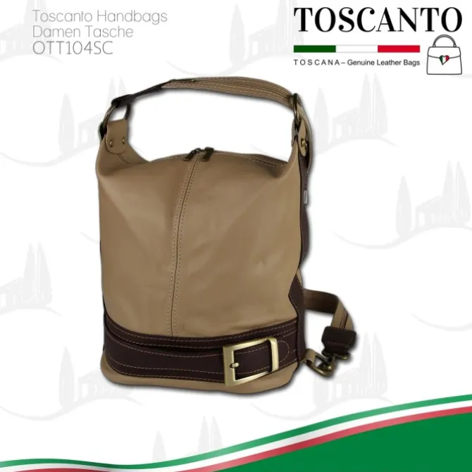 Toscanto Damen Cityrucksack Leder Tasche braun taupe OTT104SC